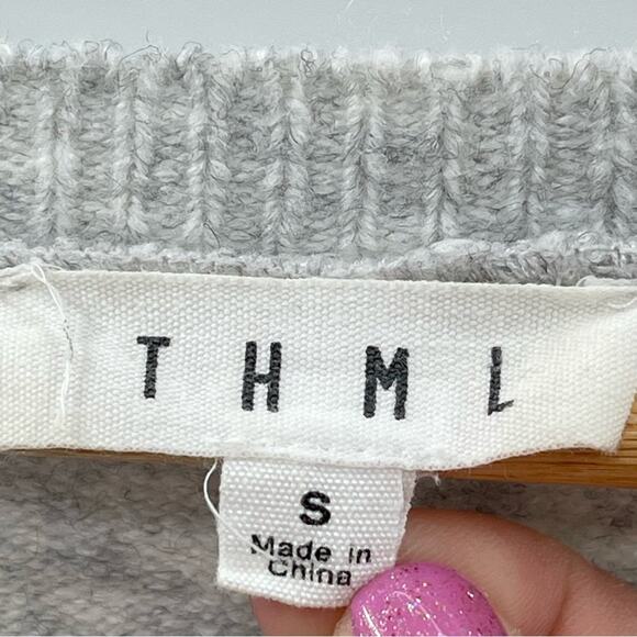 THML LINE 'EM UP STRIPE SLEEVE RAGLAN RAINBOW STRIPE GRAY SWEATER SIZE SMALL - Picture 6 of 8